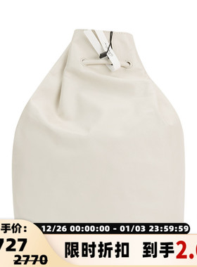 NOTHING WRITTEN 春夏象牙白牛皮革大容休闲通勤女抽绳双肩背包