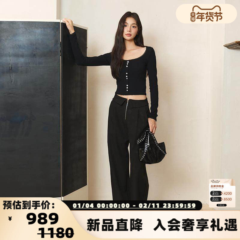 Three Quarters 24冬垂感显瘦翻腰头加绒西装长裤银泰百货 301355,女装/女士精品,西装裤/正装裤,淘宝优惠券,粉丝福利购,淘宝优惠卷