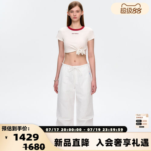 13 DE MARZO女士春夏新品夏威夷风小熊抽绳阔腿休闲裤银泰 300178
