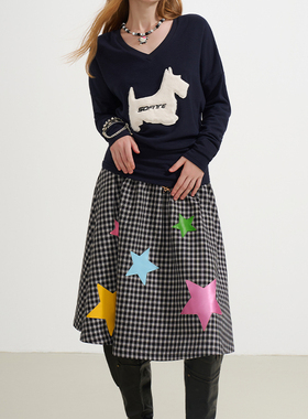 SOFITTE 女士格纹皮星星拼接DIY挂件蓬蓬半身裙银泰百货 301355