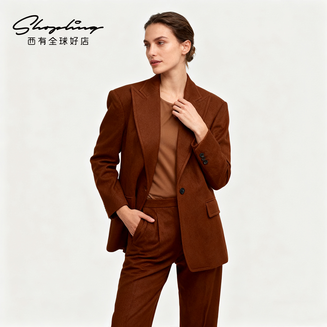 Pushbutton 秋冬女士一粒扣复古毛呢西服银泰百货 301596