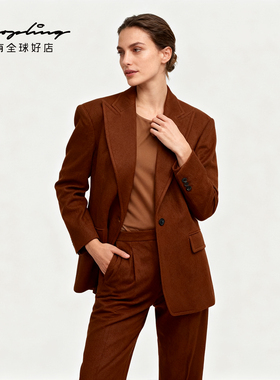 Pushbutton 秋冬女士一粒扣复古毛呢西服银泰百货 301596