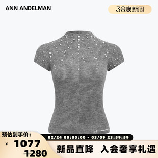 ANN ANDELMAN26春夏新款女珍珠钻饰短袖针织上衣银泰百货 301286