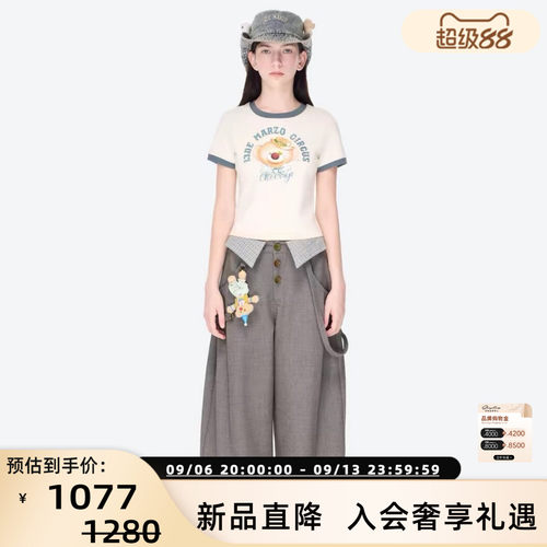 13 DE MARZO26春夏新款女士油彩小熊头复古修身短袖T恤银泰300178