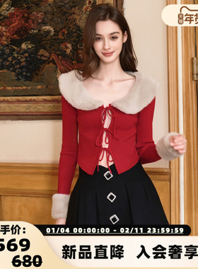 FLONAKED 秋冬新款女士可拆卸环保皮草领修身针织衫银泰 300170