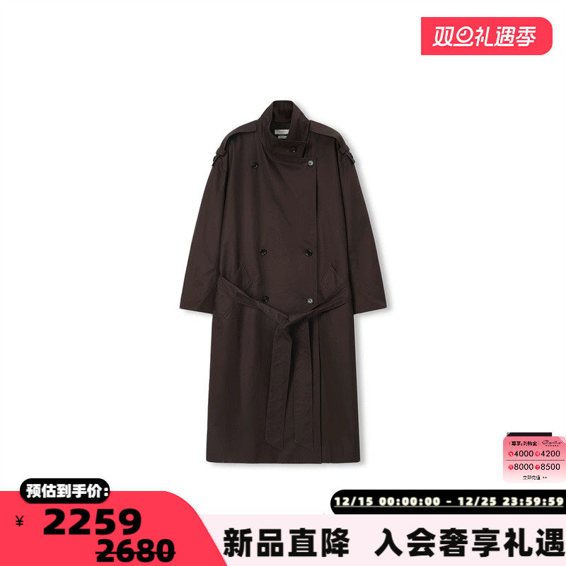 concise-white/简白 25秋冬女士肩章长风衣外套银泰百货 301257