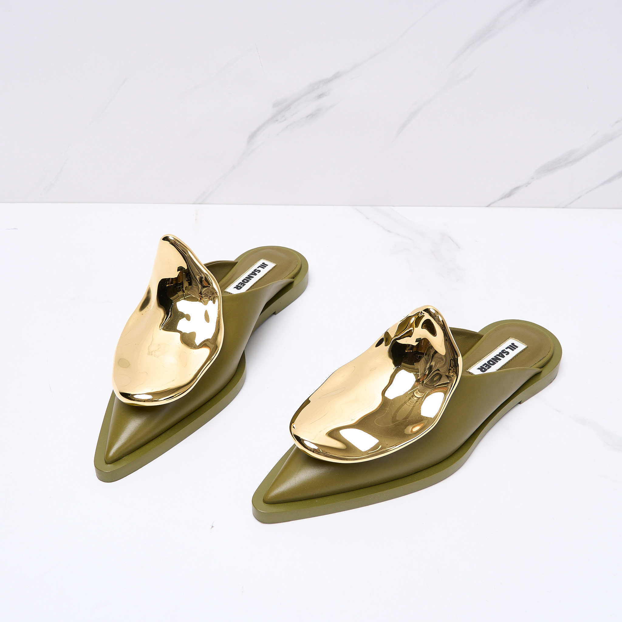 jil sander女士金属装饰尖头平底凉鞋包头拖鞋银泰百货精品301596