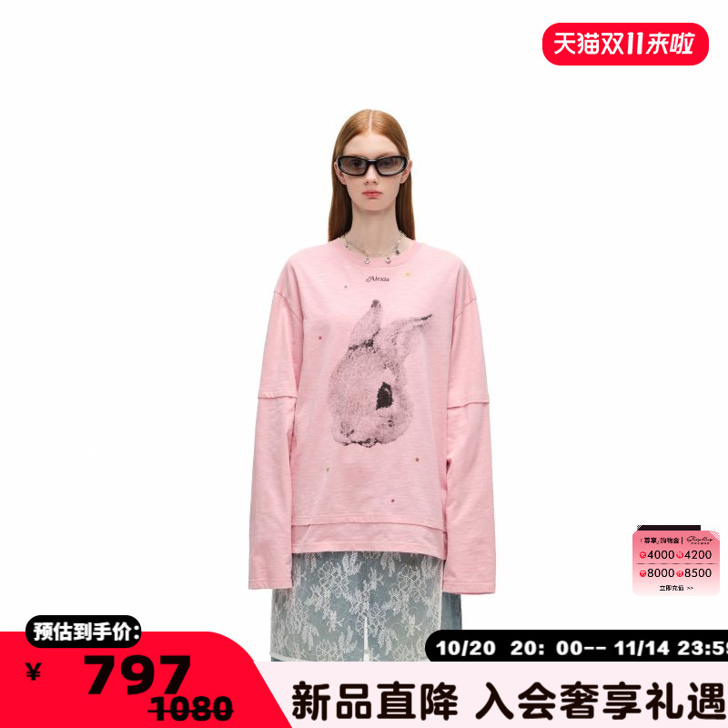 AlexiaSandra兔子假两件长袖T恤