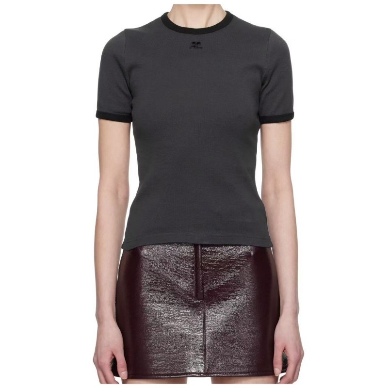 Courreges 春夏新款女士撞色边短袖圆领T恤银泰百货精品 301574