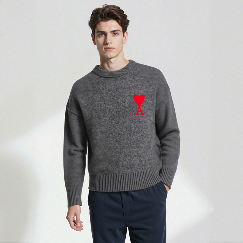 Ami Paris 秋冬男女同款红色爱心圆领羊毛毛衣银泰百货 300217