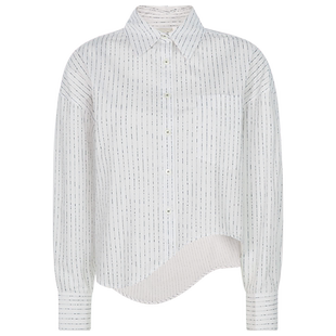 RECTO春季新款女士棉质杂色条纹不对称设计长袖衬衫