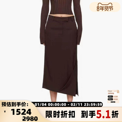 RECTO 秋冬新款女士羊毛小众设计不对称设计感及膝半裙银泰百货