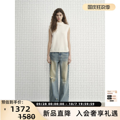 简白女士破洞做旧牛仔裤秋冬