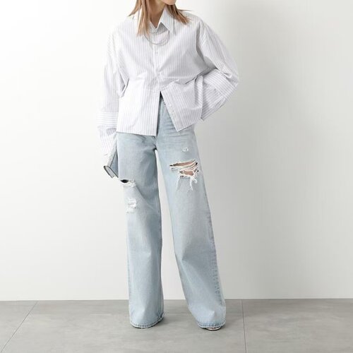 Mm6 Maison Margiela 春季女士竖条纹翻领长袖衬衫银泰 301604