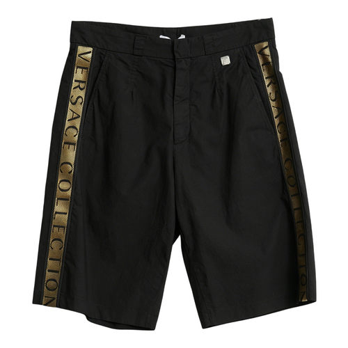 Versace/范思哲男士黑色棉质直筒版侧边织带休闲短裤银泰 301596