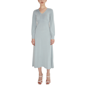 INSPIRE&STORIES春夏纯色优雅女V领长袖修身打底针织连衣裙长裙