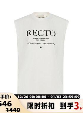 RECTO春季新款女士棉质logo印花无袖休闲宽松运动背心上衣内搭