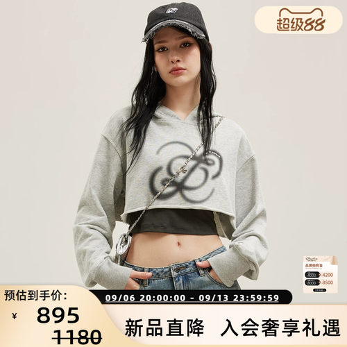 JAC FLEURANT 26春季新款女士印花假两件卫衣连帽衫银泰 301489