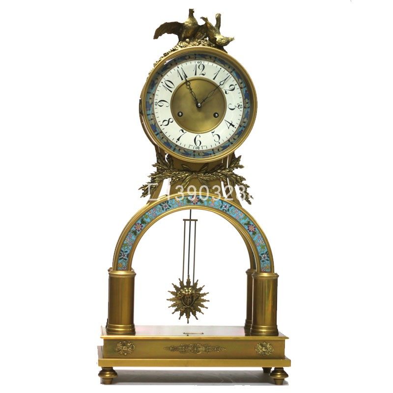 欧美式贵族别墅摆件纯铜镀金机械收藏纯铜景泰蓝教堂大型座钟