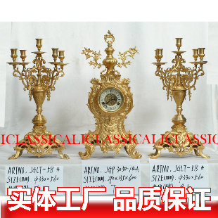 仿古钟表 欧式 纯铜镀金机械套钟（两台烛台一台钟表）
