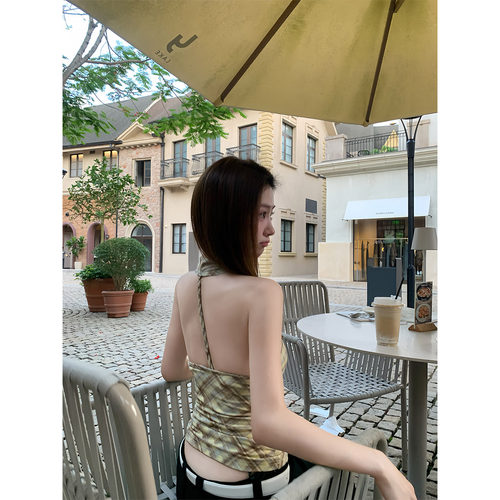 AELYNN格子荡领挂脖吊带背心女