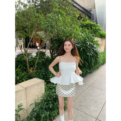 AELYNN韩系缎面波点半身裙女夏