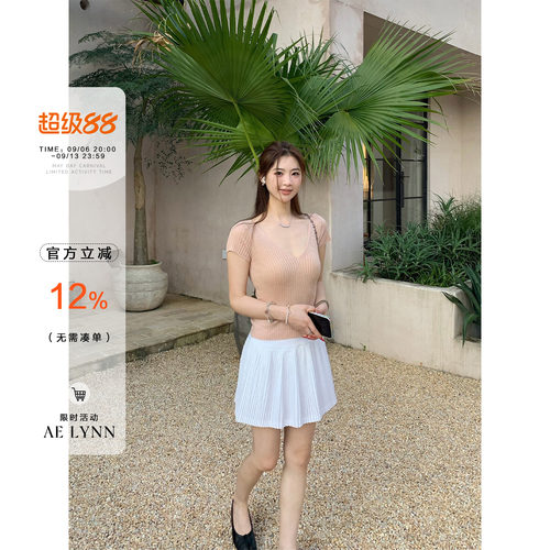AELYNN莱赛尔v领针织短袖t恤