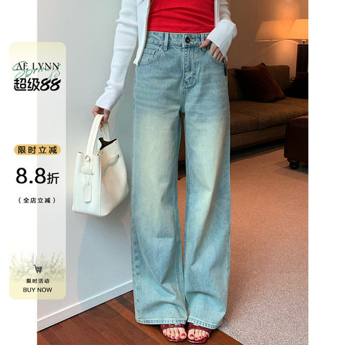 OTee高腰做旧水洗牛仔裤