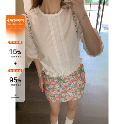 AELYNN法式白色气质泡泡袖衬衫
