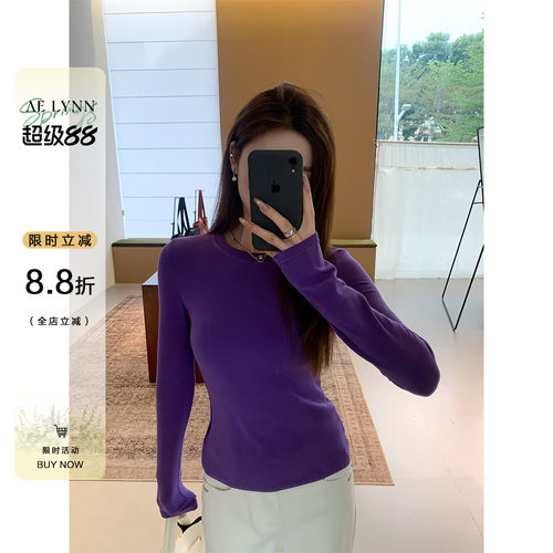 OTee正肩圆领长袖t恤女