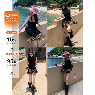 AELYNN复古豹纹蓬蓬半身裙女夏