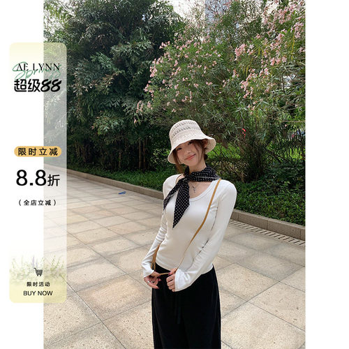 OTee韩系纯色v领长袖t恤