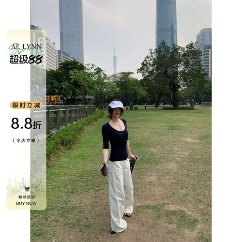 OTee白色牛仔裤女春季