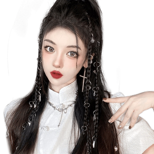 发辫假发装饰辫麻花辫长辫子 y2k辣妹拳击嘻脏辫环扣发扣夹马尾辫