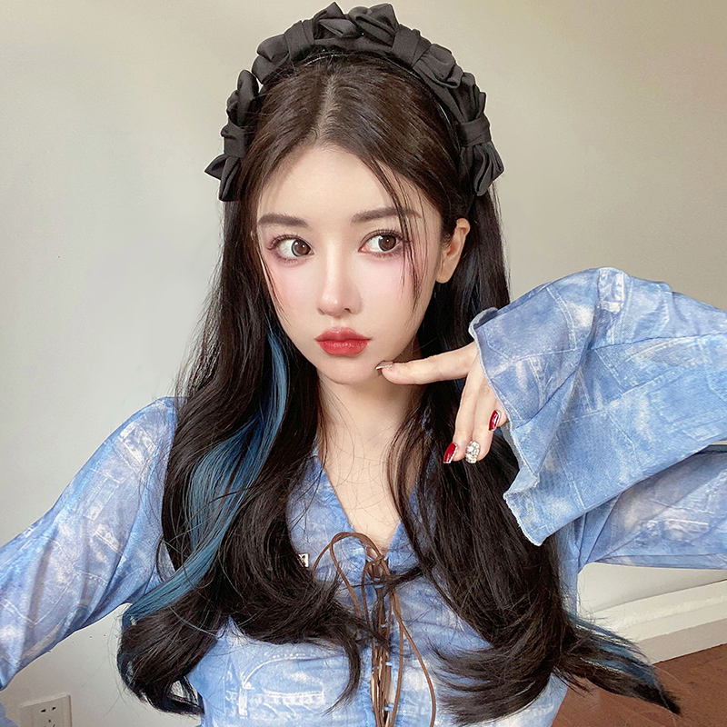 可拆卸蝴蝶结发箍假发女半头套大波浪水波纹自然无痕长卷发全头套
