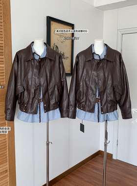 M.Y原创 美式棕色高级感皮衣外套女2025秋季新款设计感短款夹克