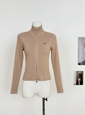 M.Y原创设计 美式复古修身立领针织开衫女秋冬短款双拉链百搭上衣