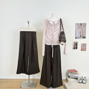 耳腰带双褶阔腿斜纹西裤 M.Y原创设计 天丝羊毛无腰头双裤