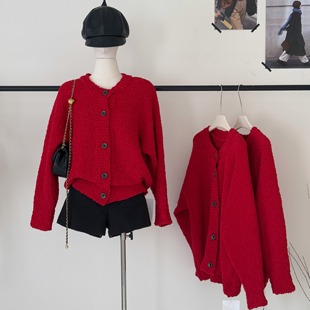 M.Y原创 红色毛衣焰火灼春秋冬加厚慵懒复古高织高密极简毛衣开衫