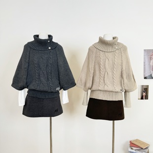 短裙套装 连衣裙 高领银扣毛衣上衣女针织衫 M.Y原创设计