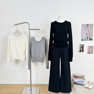 M.Y原创设计 针织上衣 三色宽松圆领收腰长袖