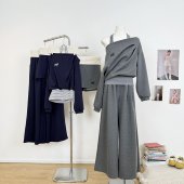 M.Y原创设计 女运动三件套慵懒风 灰色针织假两件休闲套装