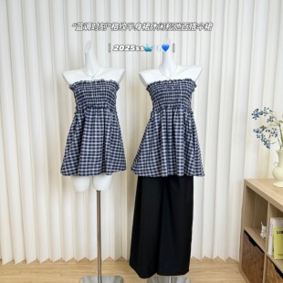 M.Y原创设计 格纹半身裙女2025休闲松弛百搭伞裙 蓝调时刻