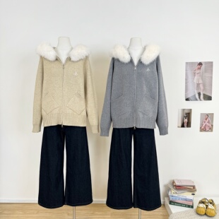 小众上衣 显瘦长袖 M.Y原创设计 大毛领针织外套女秋冬小个子修身