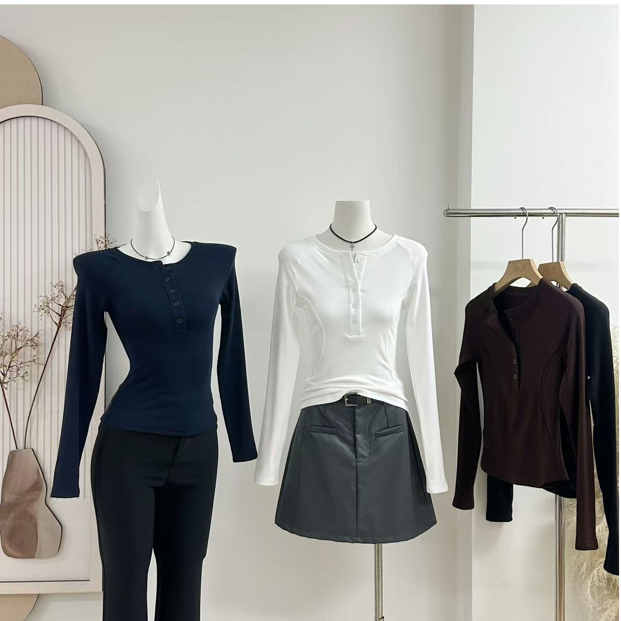 M.Y原创 交叠线条时髦设计感长袖修身针织衫女秋冬内搭打底上衣