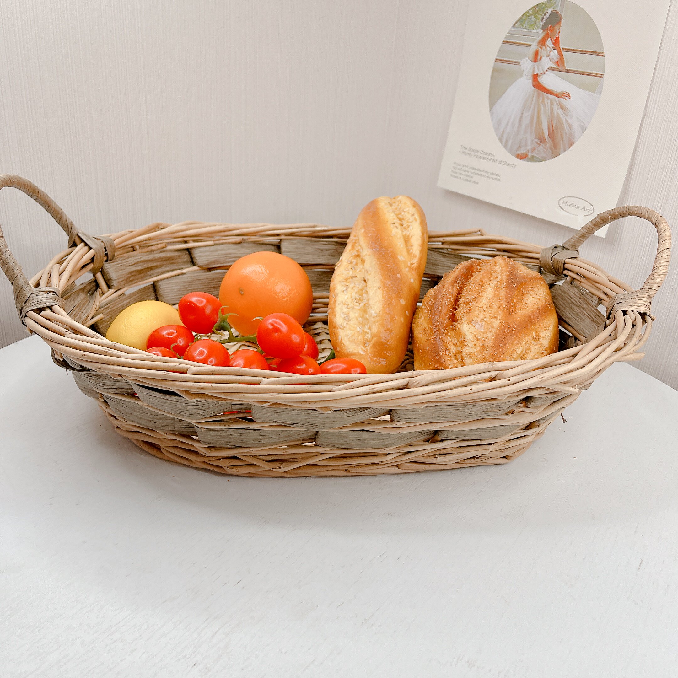 水果盘篮蔬菜收纳筐零食干果面包托盘手工藤柳编织田园风大号盘子