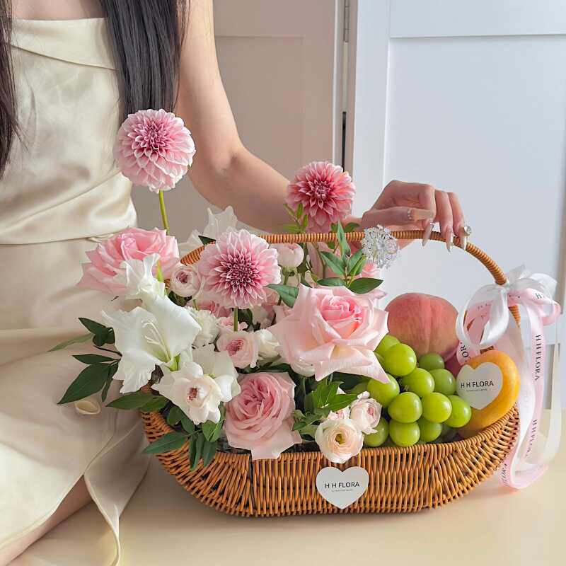 法式手提水果月饼中秋鲜花手工编织花篮月子礼物送产妇鸡蛋插花篮