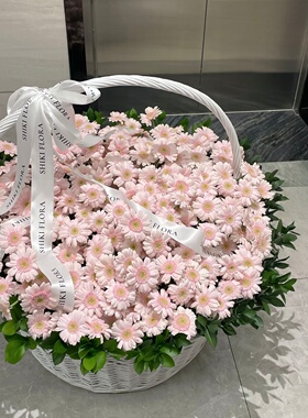 2026情人节ins 风大花篮手工编织白色手提篮送女友浪漫节日礼物花
