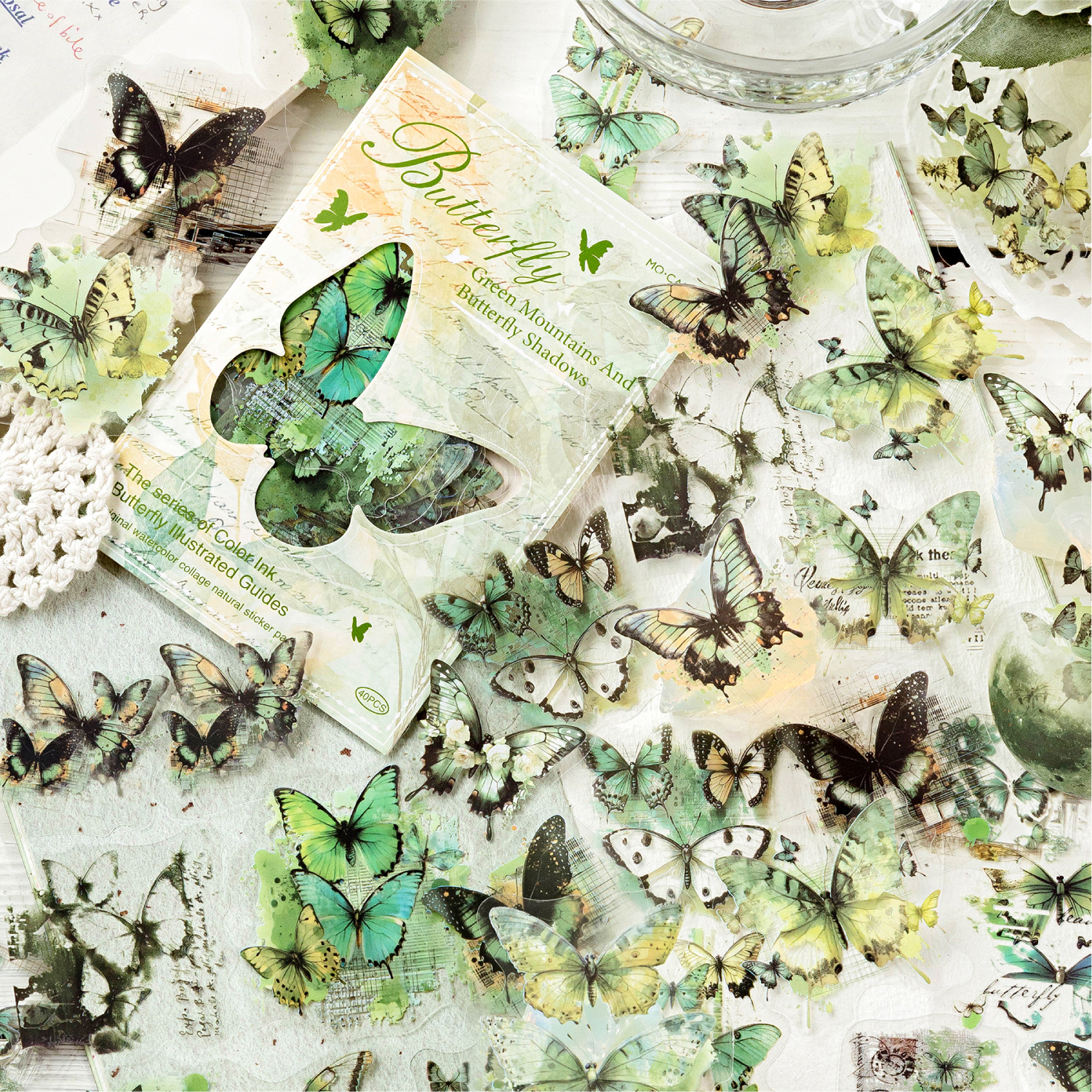 蝴蝶图鉴水彩pet贴纸包