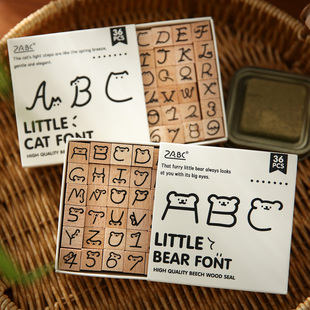 小日子不翻篇 饰木质印画 小猫字体字母盒装 印章迷你图案手帐diy装